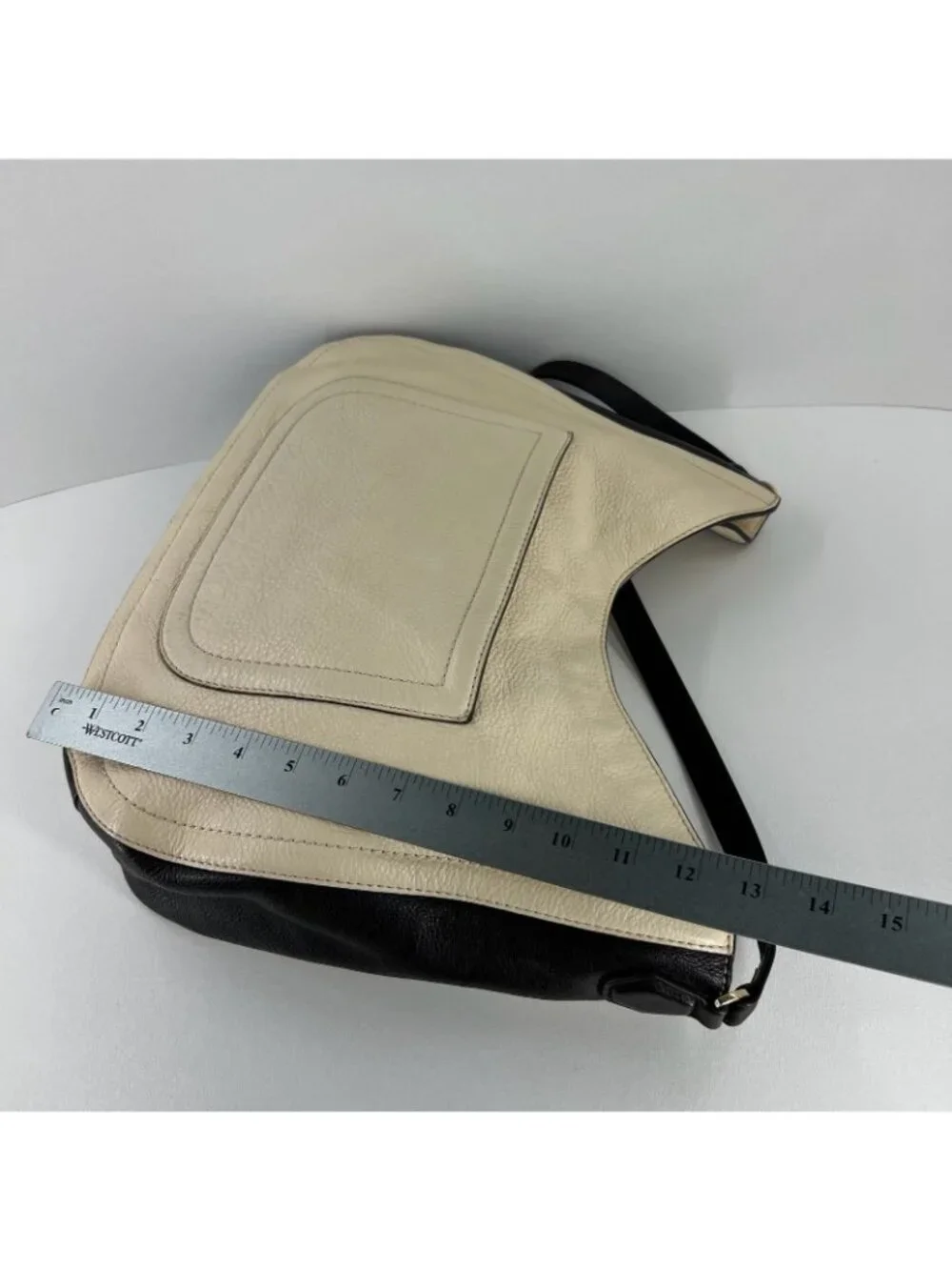 Tory Burch Sammy Hobo Shoulder Bag Womens Pebbled Leather Cream Black Colorblock